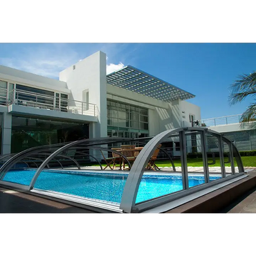 Pooltak Dallas 3x6 i klarplast med silverram och transparenta paneler