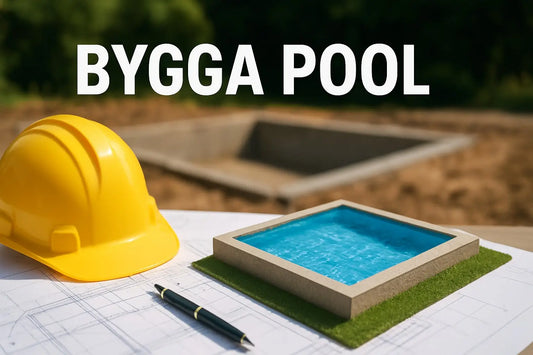 Gul skydds hjälm för poolbygge hemma till sommaren 2026