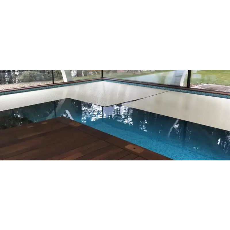 Vit pooltäckning 60x14mm med blå kaklade kanter Aquatop nersänkt