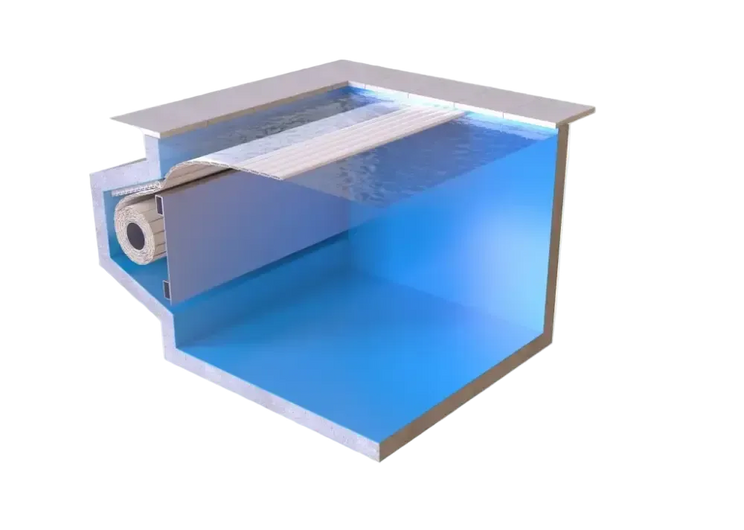 Blå pool med extern motor, Aquatop nedsänkt 60x14mm och vit filtrering