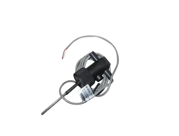 Temperatursensor i plast med metallprob trots fullt flöde, svart med grå kabel