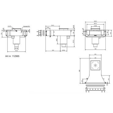 Rostfritt syrafast ventilationskanal med intern fläkt, teknisk ritning