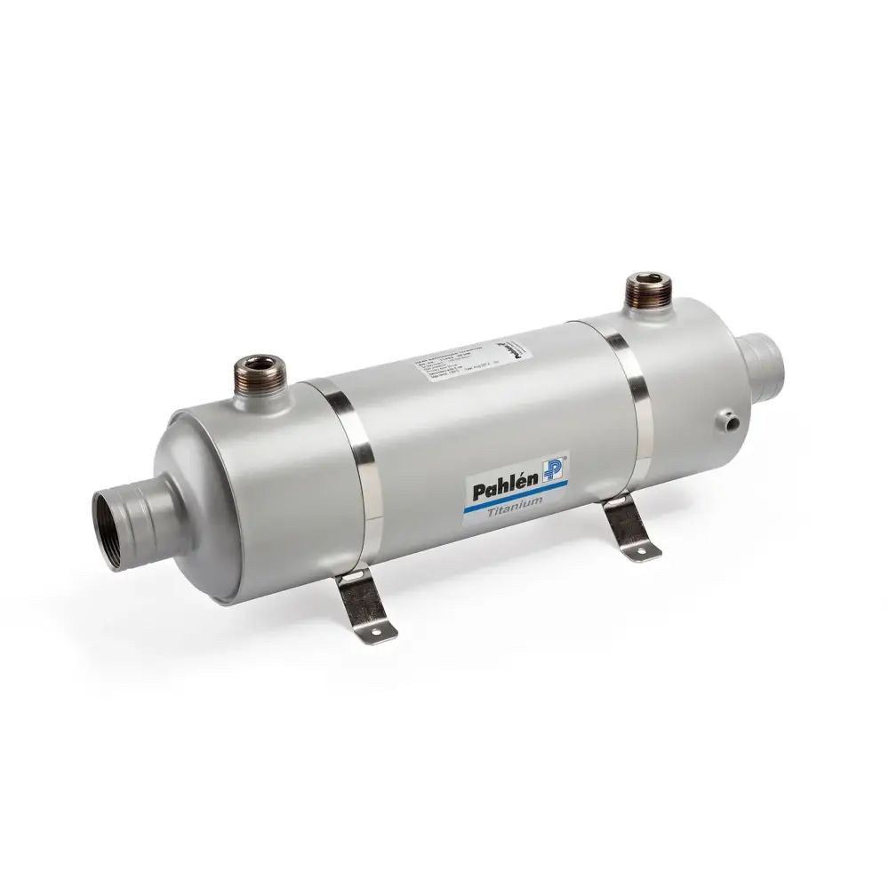 Silverbeklädd hi-flow titanium värmeväxlare med gängade portar