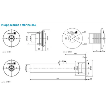Pahlen inloppsmunstycke marine i rostfritt stål med USB-port