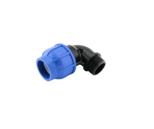 Könyök szorítógyűrűs csatlakozó, Ø63 mm x 2″ külső menet