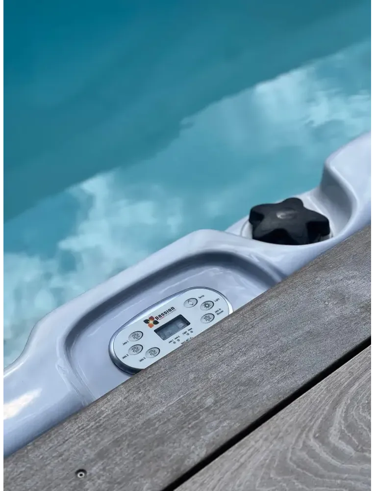 Grå PassionSpa Aquatic 1 kontrollpanel med svart stjärnknopp och Jasson-logo