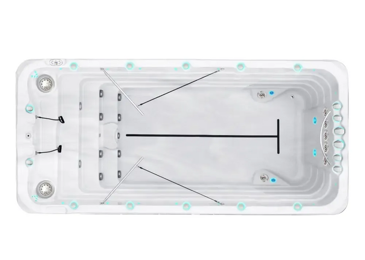 Vit PassionSpa Fitness 2 Swim Spa – Sport Collection, vit rektangulär med jetstrålar och T-delare