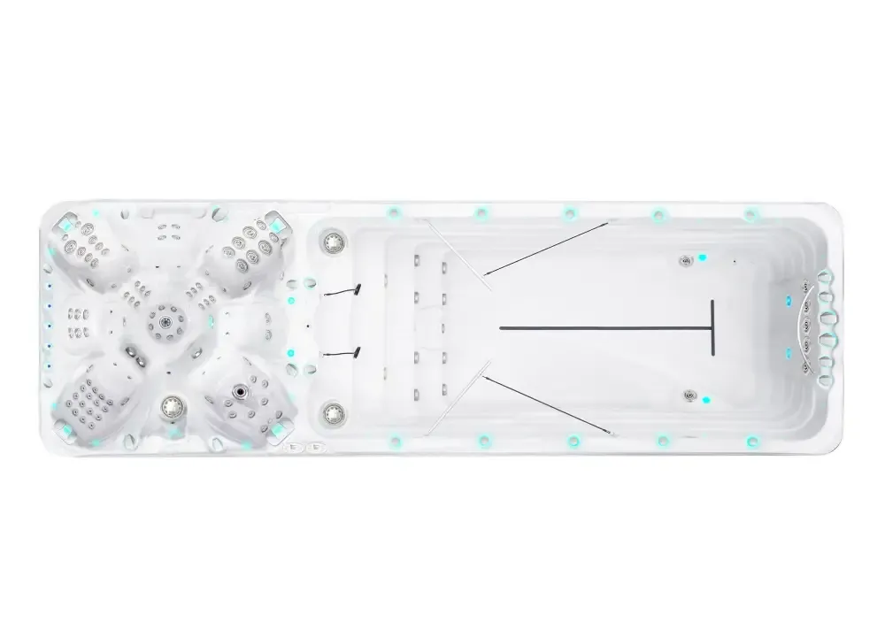 Vit PassionSpa Vitality Deep Swim Spa med jetplatser och blå belysning