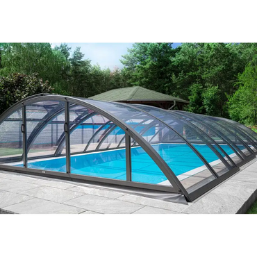 Modern pooltak Klasik 5x10 med klar kanalplast och grå ram