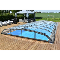 Modern pooltak Nivo Kit 650B med kurvat glas och svart ram för pooler