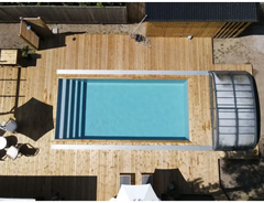 Pooltime Exclusive medence, 12 mm – téglalap alak, türkizkék víz, fehér szegély, faterasz