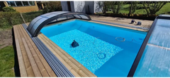 Pooltime Exclusive medence, 12 mm – téglalap alak, türkizkék víz, faterasz