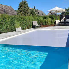 Pooltime Exclusive medence, 12 mm – téglalap alak, türkizkék víz, fehér, csíkos medencetakaró