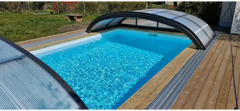 Pooltime Exclusive medence, 12 mm – téglalap alak, türkizkék víz, boltíves kialakítás, medencefedés