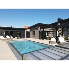 Pooltime Exclusive PP medence, 12 mm – 2,6 x 6 x 1,5 m, téglalap alak, tiszta, kék víz, sötétszürke csempézett szélek, bézs medencefedés