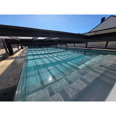 Pooltime Exclusive PP medence, 12 mm – hosszúkás forma, téglalap alak, türkizkék víz, modern fekete medencefedés, medencevásárlás