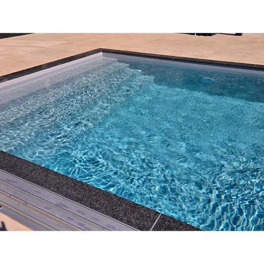 Pooltime Exclusive PP medencecsomag, 12 mm – 4 x 12 x 1,5 m, tiszta, kék víz, sötét csempézett szélek