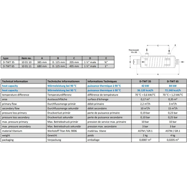 Silvrig titan värmeväxlare D-TWT 35/65 för maximal energieffektivitet